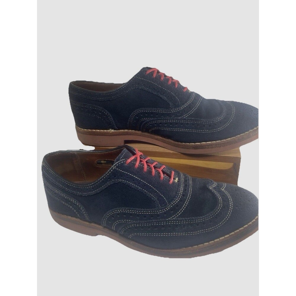 Allen Edmonds Spiaggia Shoes 7 Navy Blue Suede Leather Longwing Blucher Gumlite